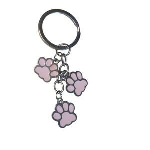 Cute Paw Print Keychain Pink Enamel Charm Dangle Key Ring Bag Accessory